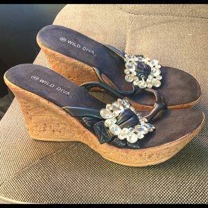 Vintage Y2k platform wedge bling rhinestone 90’s 8